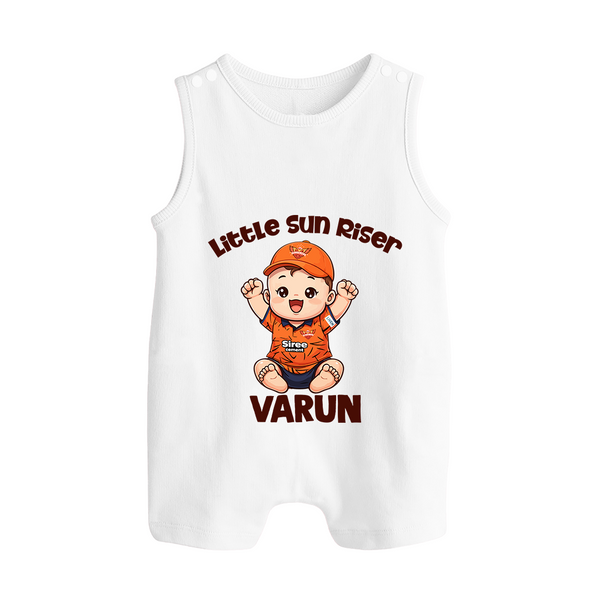 Orange Rising Star BUTTON ROMPER – Personalized Cricket Outfit - WHITE - New Born (Chest 18")