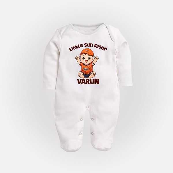 Orange Rising Star FULL BODY SUIT – Personalized Cricket Outfit - WHITE - New Born (Chest 7.5")