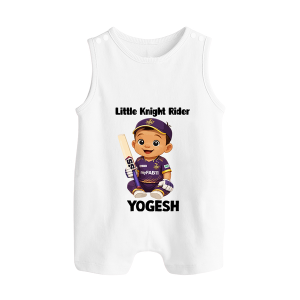 Purple Power Kid BUTTON ROMPER – Cute Cricket Outfit - WHITE - New Born (Chest 18")