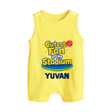 Cutest Fan in the Stadium BUTTON ROMPER - PASTEL YELLOW - New Born (Chest 18")