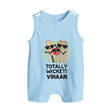 Totally Wicket BUTTON ROMPER – Fun Cricket Outfit - BABY BLUE - New Born (Chest 18")