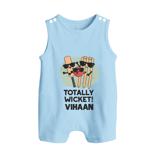 Totally Wicket BUTTON ROMPER – Fun Cricket Outfit - BABY BLUE - New Born (Chest 18")