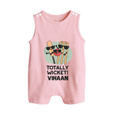 Totally Wicket BUTTON ROMPER – Fun Cricket Outfit - BABY PINK - New Born (Chest 18")
