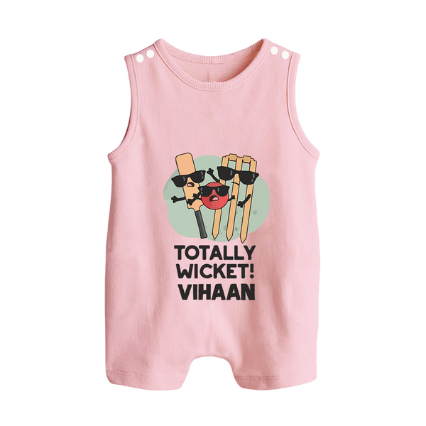 Totally Wicket BUTTON ROMPER – Fun Cricket Outfit - BABY PINK - New Born (Chest 18")