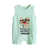 Totally Wicket BUTTON ROMPER – Fun Cricket Outfit - MINT GREEN - New Born (Chest 18")