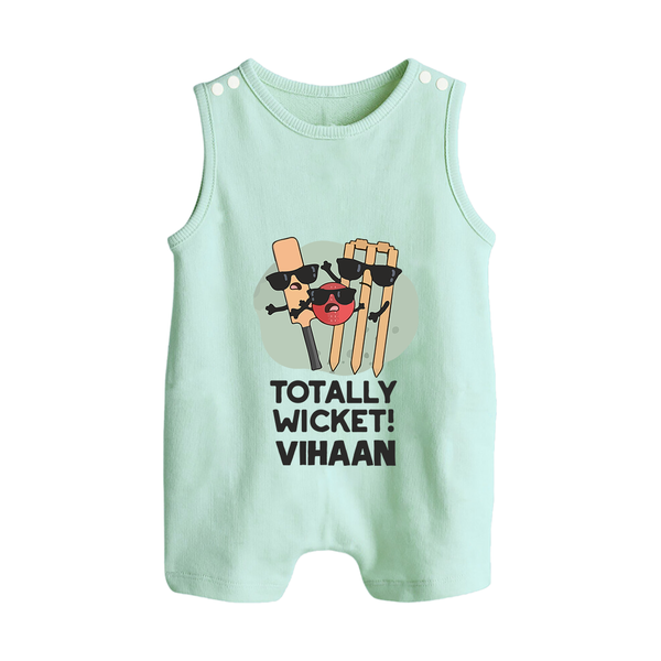 Totally Wicket BUTTON ROMPER – Fun Cricket Outfit - MINT GREEN - New Born (Chest 18")