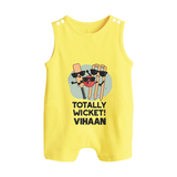 Totally Wicket BUTTON ROMPER – Fun Cricket Outfit - PASTEL YELLOW - New Born (Chest 18")