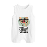 Totally Wicket BUTTON ROMPER – Fun Cricket Outfit - WHITE - New Born (Chest 18")