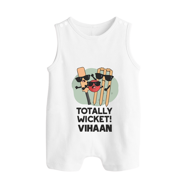 Totally Wicket BUTTON ROMPER – Fun Cricket Outfit - WHITE - New Born (Chest 18")