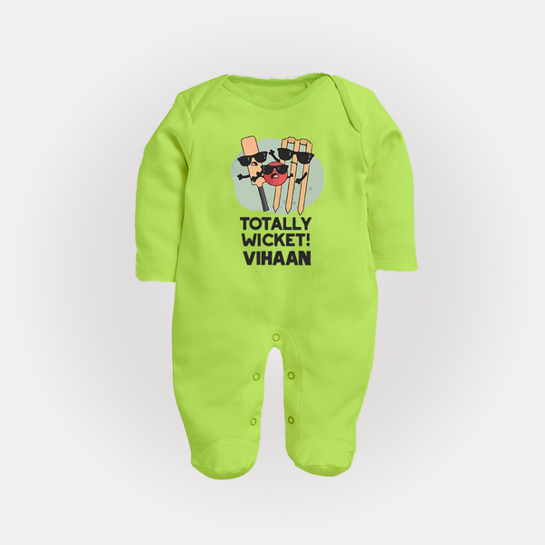 Totally Wicket FULL BODY SUIT – Fun Cricket Outfit - LIME GREEN - New Born (Chest 7.5")