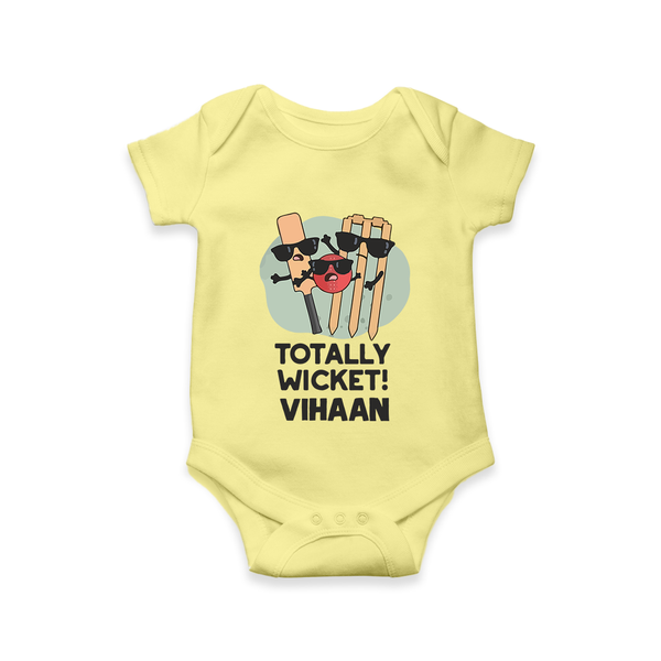 Totally Wicket Baby Romper – Fun Cricket Outfit - PASTEL YELLOW - New Born (Chest 14")