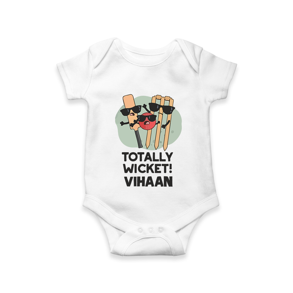 Totally Wicket Baby Romper – Fun Cricket Outfit - WHITE - New Born (Chest 14")