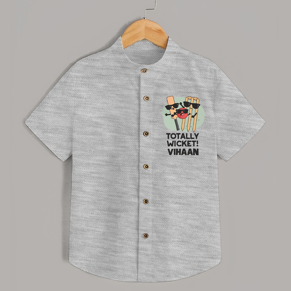 Totally Wicket SHIRT – Fun Cricket Outfit - GREY - 0 - 6 Months Old (Chest 23")