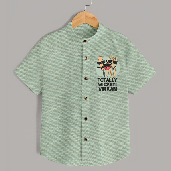 Totally Wicket SHIRT – Fun Cricket Outfit - MINT GREEN - 0 - 6 Months Old (Chest 23")