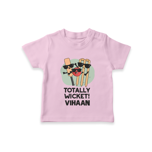 Totally Wicket TSHIRT – Fun Cricket Outfit - BABY PINK - 0-5 Months Old (Chest 17")