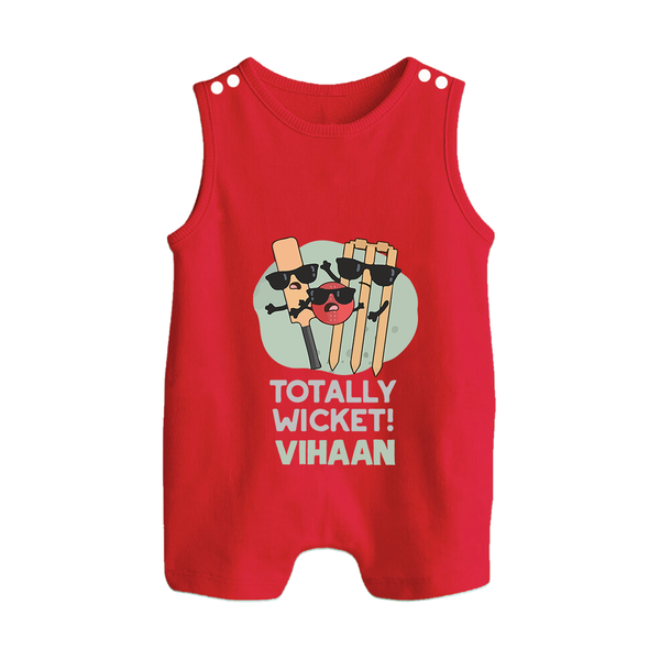 Totally Wicket BUTTON ROMPER – Fun Cricket Outfit - RED - New Born (Chest 18")