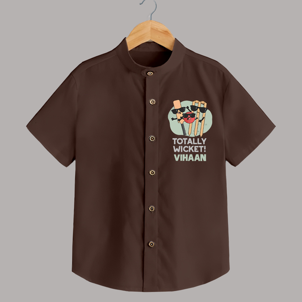 Totally Wicket SHIRT – Fun Cricket Outfit - CHOCOLATE BROWN - 0 - 6 Months Old (Chest 23")