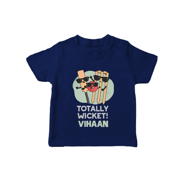 Totally Wicket TSHIRT – Fun Cricket Outfit - NAVY BLUE - 0-5 Months Old (Chest 17")