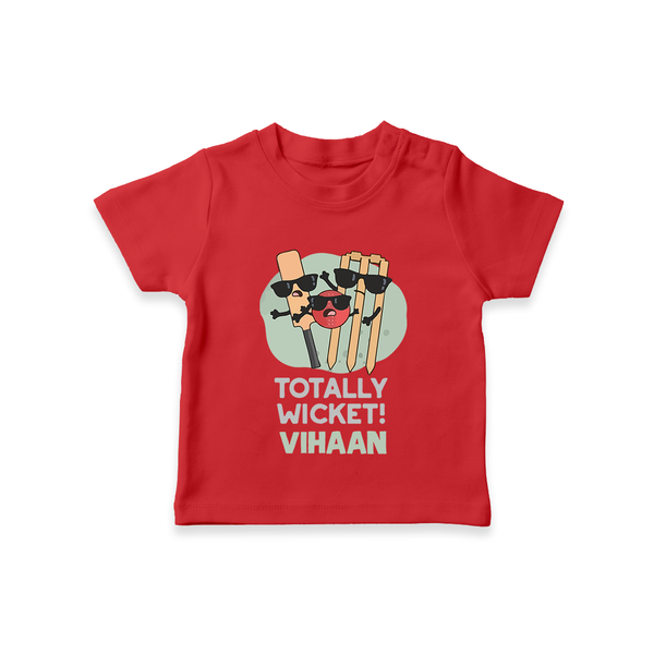 Totally Wicket TSHIRT – Fun Cricket Outfit - RED - 0-5 Months Old (Chest 17")