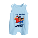 Papa Watches I Copy BUTTON ROMPER – Father & Son Cricket Outfit - BABY BLUE - New Born (Chest 18")