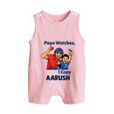 Papa Watches I Copy BUTTON ROMPER – Father & Son Cricket Outfit - BABY PINK - New Born (Chest 18")
