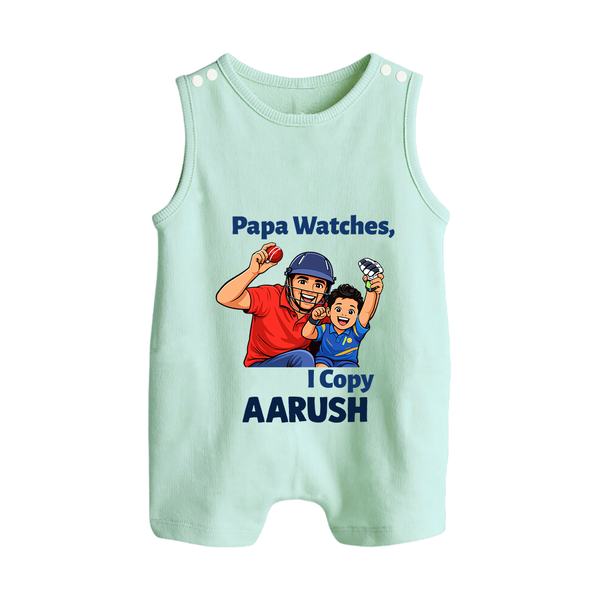 Papa Watches I Copy BUTTON ROMPER – Father & Son Cricket Outfit - MINT GREEN - New Born (Chest 18")