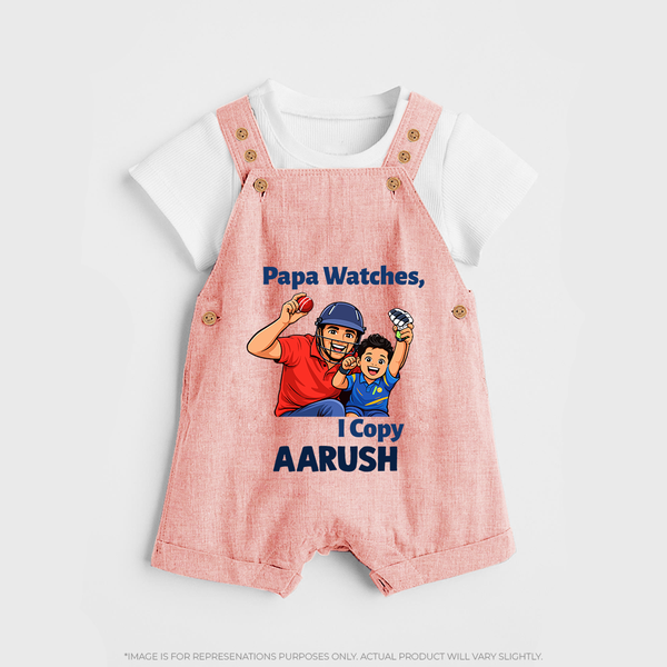 Papa Watches I Copy DUNGAREE – Father & Son Cricket Outfit - PEACH - 0 - 5 Months Old (Chest 18")