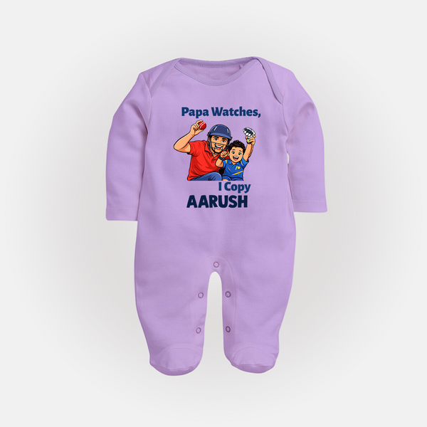 Papa Watches I Copy FULL BODY SUIT – Father & Son Cricket Outfit - LILAC - New Born (Chest 7.5")