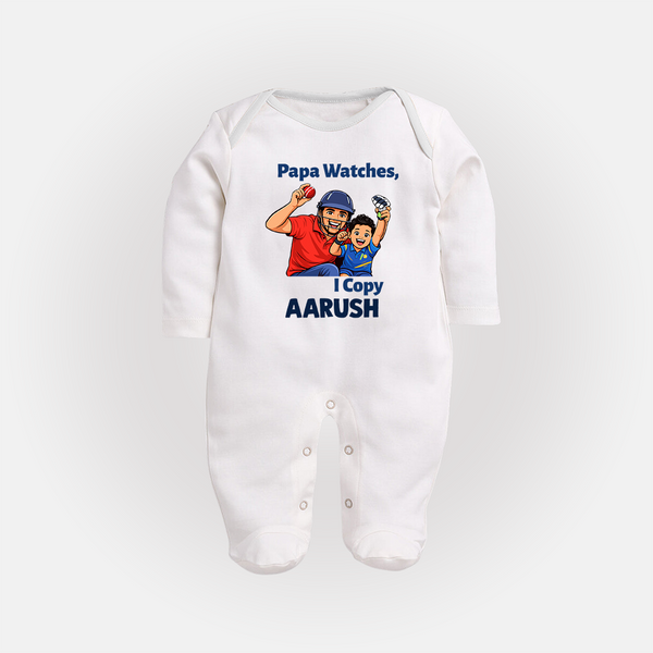 Papa Watches I Copy FULL BODY SUIT – Father & Son Cricket Outfit - WHITE - New Born (Chest 7.5")