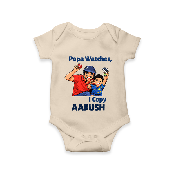 Papa Watches I Copy Baby Romper – Father & Son Cricket Outfit - IVORY - New Born (Chest 14")