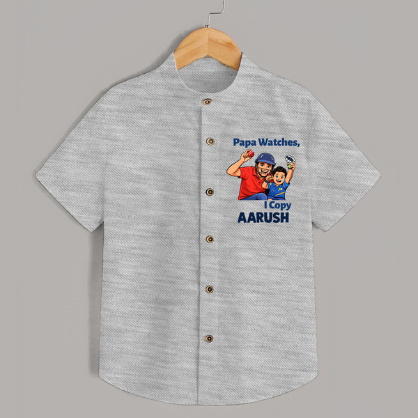 Papa Watches I Copy SHIRT – Father & Son Cricket Outfit - GREY - 0 - 6 Months Old (Chest 23")