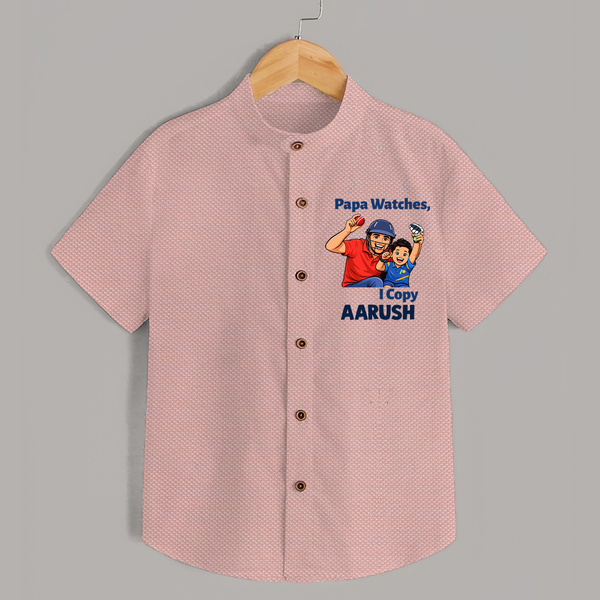 Papa Watches I Copy SHIRT – Father & Son Cricket Outfit - PEACH - 0 - 6 Months Old (Chest 23")