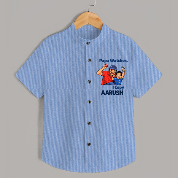 Papa Watches I Copy SHIRT – Father & Son Cricket Outfit - SKY BLUE - 0 - 6 Months Old (Chest 23")