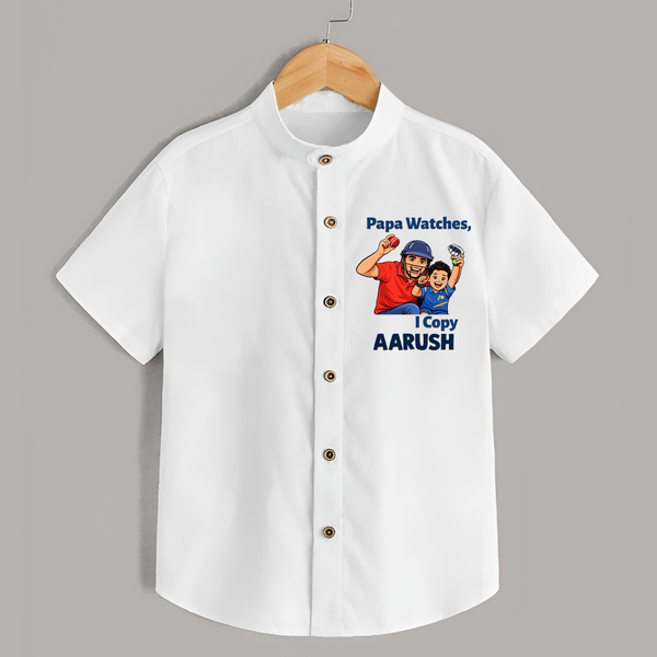Papa Watches I Copy SHIRT – Father & Son Cricket Outfit - WHITE - 0 - 6 Months Old (Chest 23")