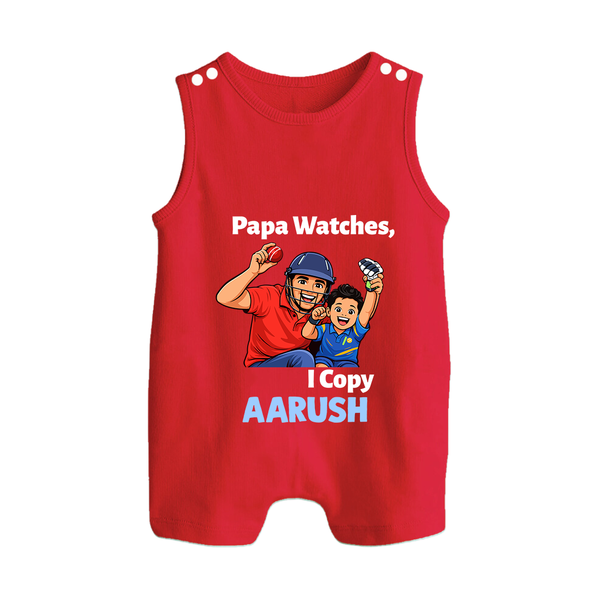 Papa Watches I Copy BUTTON ROMPER – Father & Son Cricket Outfit - RED - New Born (Chest 18")