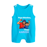 Papa Watches I Copy BUTTON ROMPER – Father & Son Cricket Outfit - SKY BLUE - New Born (Chest 18")