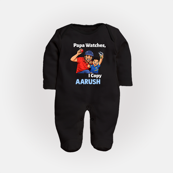 Papa Watches I Copy FULL BODY SUIT – Father & Son Cricket Outfit - BLACK - New Born (Chest 7.5")