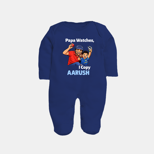 Papa Watches I Copy FULL BODY SUIT – Father & Son Cricket Outfit - NAVY BLUE - New Born (Chest 7.5")