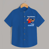 Papa Watches I Copy SHIRT – Father & Son Cricket Outfit - COBALT BLUE - 0 - 6 Months Old (Chest 23")