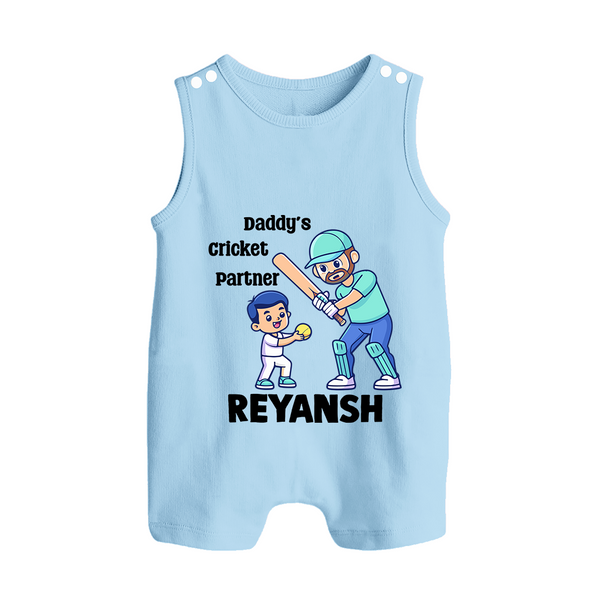 Daddy’s Cricket Partner BUTTON ROMPER - BABY BLUE - New Born (Chest 18")
