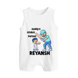 Daddy’s Cricket Partner BUTTON ROMPER - WHITE - New Born (Chest 18")