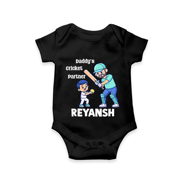 Daddy’s Cricket Partner Baby Romper - BLACK - New Born (Chest 14")