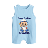 Chinna Cricketer BUTTON ROMPER - BABY BLUE - New Born (Chest 18")
