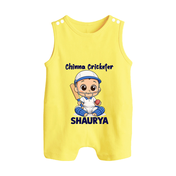Chinna Cricketer BUTTON ROMPER - PASTEL YELLOW - New Born (Chest 18")