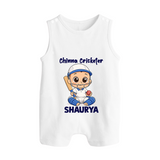 Chinna Cricketer BUTTON ROMPER - WHITE - New Born (Chest 18")
