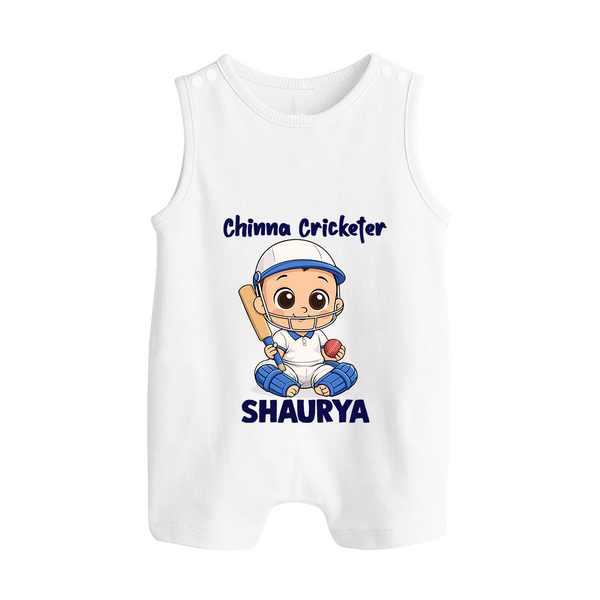 Chinna Cricketer BUTTON ROMPER - WHITE - New Born (Chest 18")