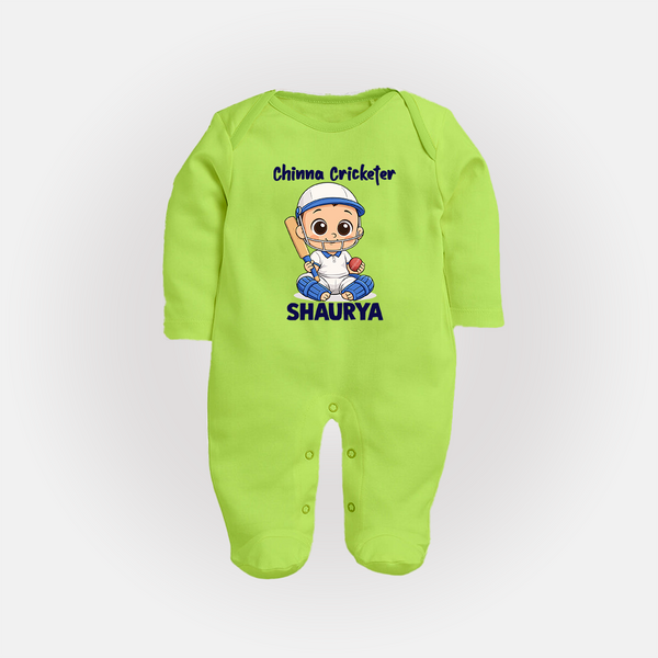 Chinna Cricketer FULL BODY SUIT - LIME GREEN - New Born (Chest 7.5")