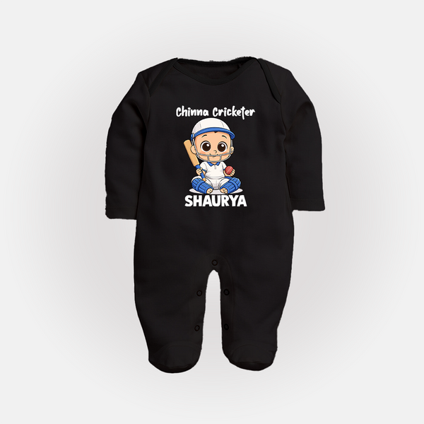 Chinna Cricketer FULL BODY SUIT - BLACK - New Born (Chest 7.5")