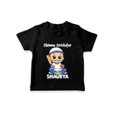 Chinna Cricketer TSHIRT - BLACK - 0-5 Months Old (Chest 17")