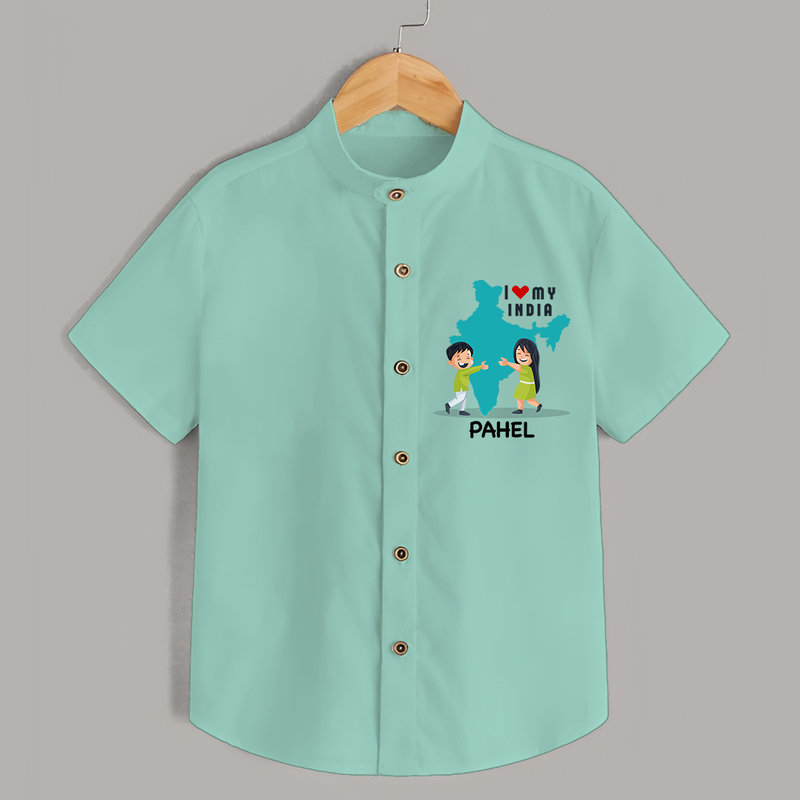 I Love My India Customized Shirt For Kids - ARCTIC BLUE - 0 - 6 Months Old (Chest 23")